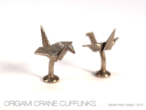 Origami Crane Cufflinks in Polished Bronzed Silver Steel