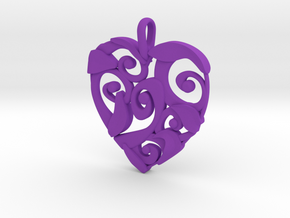 Curly Heart Pendant in Purple Processed Versatile Plastic