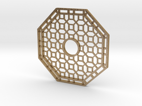 Chinese Octagon Lattice Mirror Charm in Polished Gold Steel