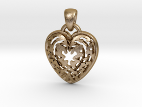 ButterFly Heart Pendant in Polished Gold Steel
