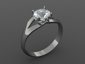 Solitaire Ring in Fine Detail Polished Silver