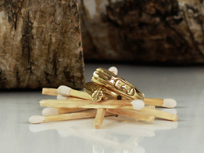 Bespoke Tree Branch Ring with Carved Initials in Polished Brass