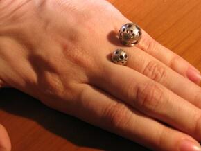 Double Moonball Ring S/M in Polished Bronzed Silver Steel