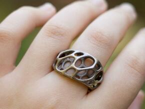 2-Layer Twist Ring in Polished Bronzed Silver Steel: 7 / 54