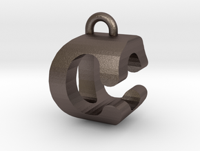 3D-Initial-CO in Polished Bronzed Silver Steel