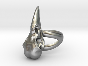 Crow skull ring  in Natural Silver