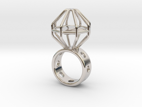 Caged Heart Ring in Rhodium Plated Brass