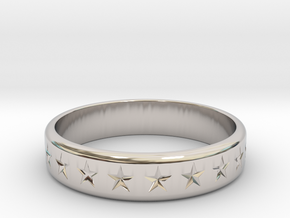 Stars Around (5 points, engraved, thick) - Ring in Rhodium Plated Brass: 6 / 51.5