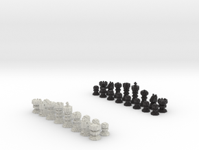 3D Pixel Chess Pieces - Classic Black & White in Full Color Sandstone