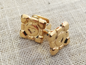 Portal Companion Cube Cufflinks in 14k Gold Plated Brass