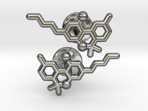 THC molecular cufflinks in Polished Silver