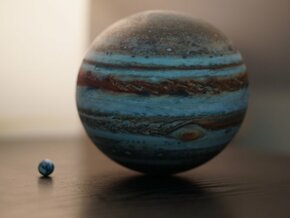 Jupiter & Earth to scale in Full Color Sandstone