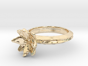 Simple Lotus Flower Ring in 14k Gold Plated Brass