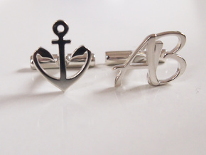 Pair of Cuff link with Initials AB in Fine Detail Polished Silver