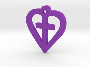 Heart shaped cross pendant in Purple Processed Versatile Plastic: 6mm