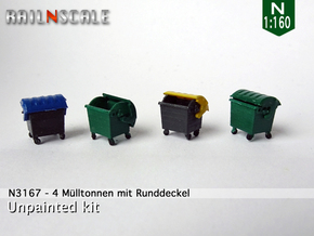 4 Müllcontainer mit Runddeckel (N 1:160) in Tan Fine Detail Plastic