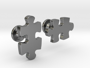 puzzle piece cufflinks in Polished Silver