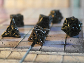 Celtic Dice Set in Polished and Bronzed Black Steel