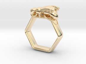 Bee Ring Hex US Size 7 (UK Size O) in 14K Yellow Gold