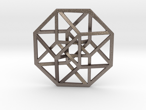 4D Hypercube (Tesseract) small 1.4" in Polished Bronzed Silver Steel