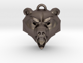 Bear Medallion (hollow version) small in Polished Bronzed-Silver Steel: Small
