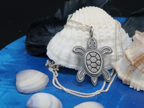 Tribal Turtle Pendant in Antique Silver