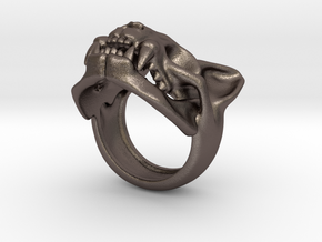 Cat Skull Ring in Polished Bronzed Silver Steel: 8 / 56.75