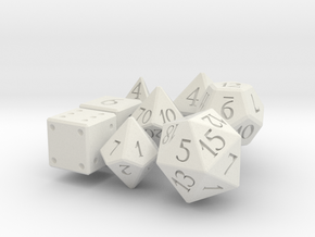 Full set of larger dice in White Natural Versatile Plastic