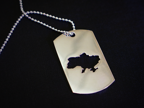 Dog Tag - Map of Ukraine - Stencil - #P3 in Polished Silver