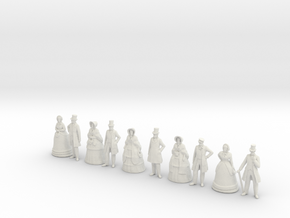 1/43 Scale Early Victorian Figures x 10 Standing in White Natural Versatile Plastic