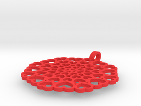 Pendant: Hearts disc in Red Processed Versatile Plastic