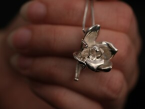 Cymbidium Orchid Pendant in Fine Detail Polished Silver