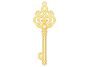 Decorative key pendant with one gemstone  in 14K Yellow Gold