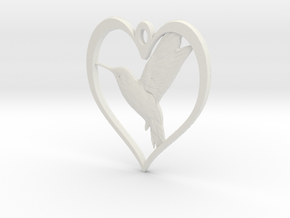 Hummingbird in Heart in White Natural Versatile Plastic