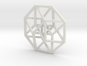 4D Hypercube (Tesseract) small 1.4" in White Natural Versatile Plastic