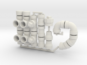 1:18 Scale Pipe Fittings Variety Pack: 1/4" 0.25" in White Natural Versatile Plastic