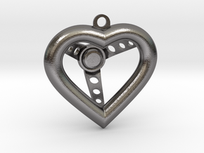 KeyChain Heart Steering Wheel in Polished Nickel Steel