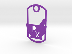 Mortar and pestle dog tag - With Rx symbol (punche in Purple Processed Versatile Plastic