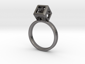 JEWELRY Ring size 6.5 (17mm) with HyperCube stone in Polished Nickel Steel