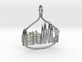 Barcelona Cityscape Skyline Pendant in Polished Silver