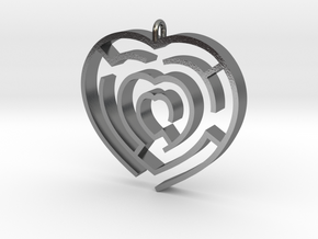 Heart maze pendant in Polished Silver