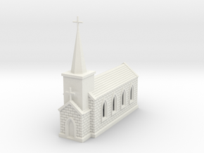 N Scale Small Church with Steeple 1:160 in White Natural Versatile Plastic