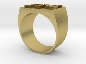 PM letter ring in Natural Brass