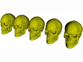 1/18 scale human skull miniatures x 5 in Tan Fine Detail Plastic