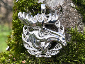 Moose Antlers Head Pendant Jewelry  in Polished Silver