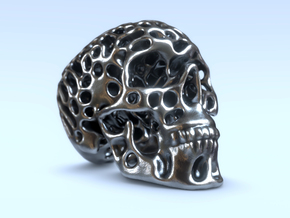 Human Skull - Reaction Diffusion Pendant in Polished Nickel Steel