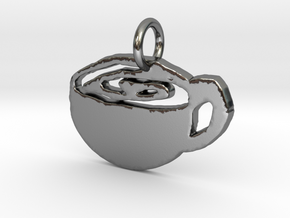 Coffee Cup Pendant in Polished Silver