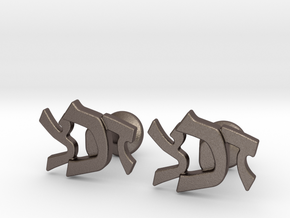 Hebrew Monogram Cufflinks - "Daled Tzaddei Chof" in Polished Bronzed-Silver Steel
