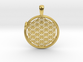 Flower of Life with Ouroboros Pendant in Polished Brass