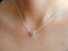 V Letter Pendant (Necklace) in Polished Silver